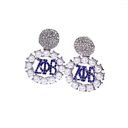 Stud Earrings Women Party Decor Gifts Custom Bling Crystal Pearl Soror Letters Zeta Phi Beta Jewelry