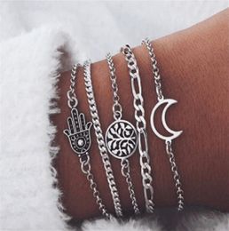 5 PcsSet Fashion Bracelet Silver Hollow Hand Leaves Moon Bangles For Women Jewellery Beach Party Friends Gift8618154