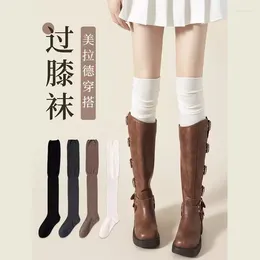 Women Socks Korean Long Splicing Stockings High Tube Fashion Stocking Skinny Cotton Over Knee-High Fluffy Knee Sock