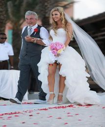 2019 New Arrival White Ivory Organza High Low Wedding Dresses Sweetheart Ruffled Bridal Gowns Sleeveless Court Train Custom Sa4268463