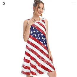 Casual Dresses Bright Colours Dress Sleeveless Tank Top Patriotic Women's Mini With Star Striped Print For Independence