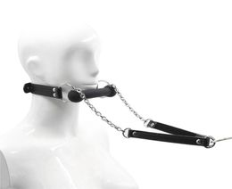Silicone Bite Gag Dog Bone Leather Bondage Leash Collar Mouth Gag With Chain Leash Fetish Neck Cuffs Restraints Sex Products For C8869754