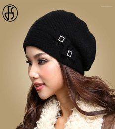 BeanieSkull Caps FS Winter Hat For Women Beanies Hats Fur Black Wool Knitted Skullies Elegant Casual Solid Bonnet 2021 Gorros Muj2904793