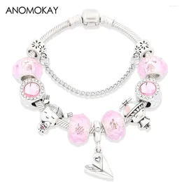 Charm Bracelets Lovely Pink Crystal DIY Heart Travel Plane Bead Bracelet For Girl Boy Jewelry Gift