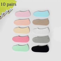 Kids Socks 10 pairs of solid color sleeveless ship socks invisible socks breathable silicone non slip ship socks magic socks Y240504