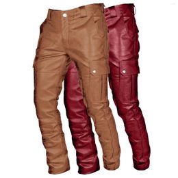 Men's Pants Leather Punk Men Autumn Winter Retro Goth Slim Casual Long Faux Fashion Solid Color Trousers Pencil