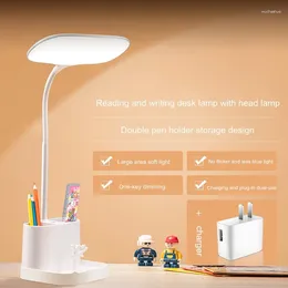 Table Lamps Larger Area USB Dimmable Desk Lamp Eye Protection 2400/3600Mah 18650 Rechargeable Reading Light For Kids With Pen/Phone Holder