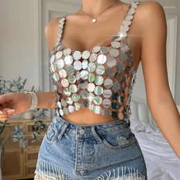 Women's Tanks Summer Fashion Sexy Nightclub Tops Hollow Out Mirror Flashing Solid Backless Womens VestShining Skirts For Party Girl