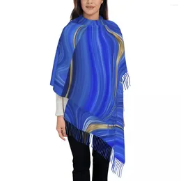 Scarves Blue Marble Scarf With Tassel Abstract Liquid Warm Soft Shawls And Wrap Womens Custom Large Autumn Casual Foulard