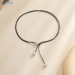 Choker Vintage Fashion Rope Chain Necklace Women Statement Handmade Imitation Pearl Pendant Adjustable Neck Jewellery Gift