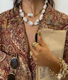 Jewelry Pendants Beaded Necklaces -border personality alloy double-layered shaped pearl necklace two-piece set baroque hip-hop collarbone chain2396442