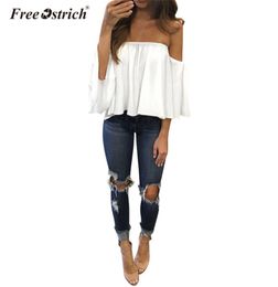 Ostrich Summer Sexy Short Chiffon Blouse Women Off Shoulder Stomacher Strapless Slash Neck Ruffles Elegant Women Tops N303114056