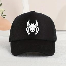 Ball Caps 1pc Teens Mesh Sunshade Breathable Adjustable Casual Baseball Cap With Spider Embroidery For Outdoor Sport