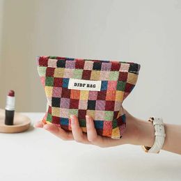 Cosmetic Organiser Double Layer Small Colour Plaid Womens Makeup Bag Portable Coin Purse Key Case Cosmetic Lipstick Storage Bag Commuter Liner Bag Y240503
