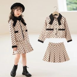 Clothing Sets 2024 Korean Spring Autumn Children For Girl 2 Pieces Junior Cardigan Coat Elementary Dress Teen