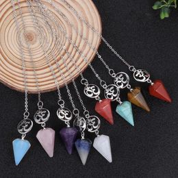 Pendant Necklaces Chain Amethyst Hexagon Pyramid Rose Quartz Turquoise Natural Stone Reiki Pendulum Healing Crystal Amulet