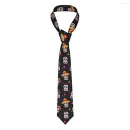 Bow Ties Mens Tie Slim Skinny Mexico Traditional Sugar Skulls In Sombrero Necktie Fashion Free Style For Party Wedding