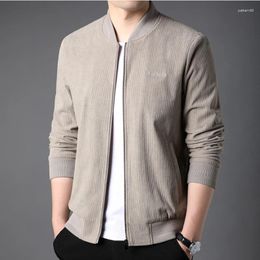 Men's Jackets Stand Collar High Quality Solid Colour Corduroy Zipper Casual Male Coats Spring Autumn Embroidery Man Jacket