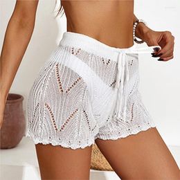 Beach Clothes Women Swimsuit Swim Costume For Flower Hollowed Out Shorts Pull String Micro Elastic Bikini With Bathing Suit