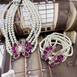 Choker Draweye Crystal Pearls Necklace For Women Vintage Butterfly Medieval Style Jewelry Multilayers Elegant Collares Para Mujer