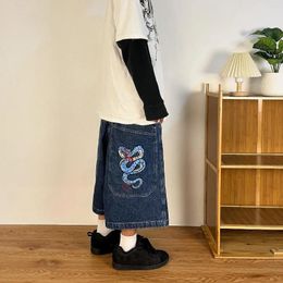 Men's Shorts JNCO Mens Vintage Streetwear Hip Hop Snake Graphic Wide Leg Denim Pants Baggy Gym Men Fashion Jorts Jeans