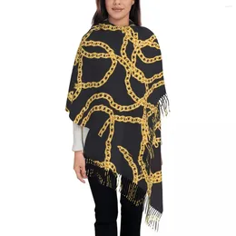 Scarves Golden Chain Scarf With Long Tassel Links Print Keep Warm Shawls And Wraps Womens Designer Headwear Winter Retro Bufanda