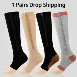 Socks Hosiery Sports Zipper Compression Socks Open Toe Compression Stockings Suitable for Outdoor Sports Cycling 1 Pairs Drop Shipping Y240504