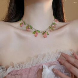 Chains Zinc Alloy Acrylic Necklace Strawberry Chain Cute Sweet Pink Clavicular Mesh Yarn