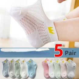 Kids Socks Cute Cotton Baby Short Socks 5 Pairs Toddler Boys Girls Summer Mesh Thin Sock Kids Children Colorful Socks Infant newborn sock Y240504