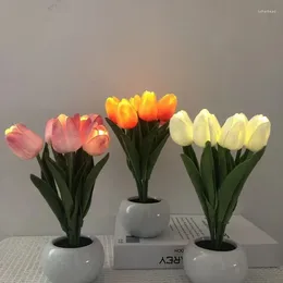 Table Lamps LED Tulip Night Light Artificial Banquet Flower Bedroom Wedding Party Decoration Family Child Gift