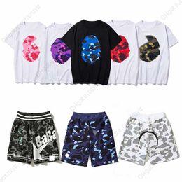 Men's T-shirts Designer Mens T-shirts Tees Side Double Sided Camouflage Shark Tshirts Clothes Graphic Colorful Cashew Lightning Luminous Cotton Shirtslpok