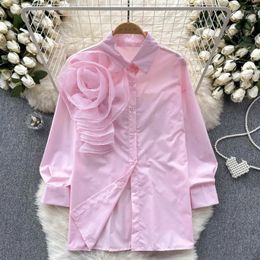 Women's Blouses 2024 Solid Summer Shirts&blouses 3D Flowers Vintage Korean Fashion Women Tops Elegant Sweet Party Blusas Mujer