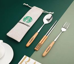 1 Set 3pcs Flatware Set 304 Stainless Steel Coffee Milk Spoon Dinner Fork Small Round Dessert Mixing Fruit Spoon Factory Supply1187012