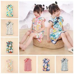 Girl Dresses Cartoon Animals Children Cheongsam Princess Dress Short-Sleeved Kids Girls Skirt Panda Rabbits Clothing