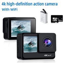 4k Action Camera WiFi Dual Screen Ultra HD 30M Underwater Camera Waterproof Camera Accessories Kits for Helmet Bicycle 240418