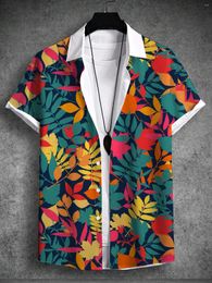Men's Casual Shirts Summer Tropical Print Beach Vacation Set Plant Coconut Tree Short Sleeve Hawaiian Shirt 4-Way Stretch Fabric