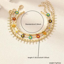 Charm Bracelets 4 PCS Set Multi Colour Flowers Bracelet Gold Korean Chains Ins Summer Girls Women Jewellery