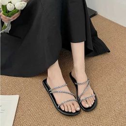 Slippers Sandals Women Summer New 2024 Beach Fashion Sexy Flat Casual Cross-Tie Open Toe Fairy Style Narrow Band Shoes Black Rome H240504