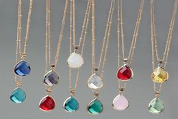 12 Colours Birthstone Natural Stone Water Drop Pendant Necklace Druzy Quartz Gem Stone Crystal DIY Charm Necklace Women Jewelry3292385