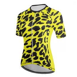 Racing Jackets Women's Leopard Print Short Sleeve Cycling Jersey Bike Top Mountain MTB Road Breathable Quick Dry