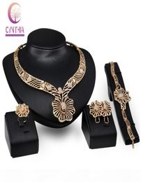 Fashion Women 18K Gold Plated Crystal Flower Africa Dubai Wedding Party Necklace Bracelet Earring Ring Jewellery Set8576844