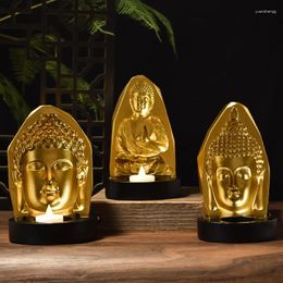 Candle Holders Creative Resin Buddha Head Candlestick Southeast Asian Offering Statue Feng Shui Holder Home Interior Decoration Objects