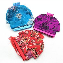 Vintage Chinese Clothes Shaped Small Bag Zipper Coin Purse Jewelry Gift Pouches Silk Brocade Craft Packaging Bag 2pcslot6126104