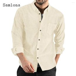 Men's Casual Shirts Men Long-sleeved Corduroy Shirt Vintage Stand Pocket Tops Homme Clothing 2024 Harajuku Wear Apricot Blouse