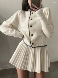 Work Dresses 2024 Autumn Outwear White Knitting Sweater Cardigan Women Elegant Y2k Mini Skirt Korean Fashion Knitted Suit Office Lady Chic