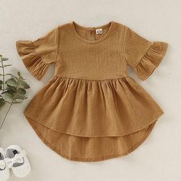 Girl Dresses Cotton Children's Clothing Summer Kids Clothes Girls Party Princess Fashion Outfit Solid Colour Ruffles