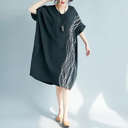 Party Dresses Korean Dress 2024 Summer Cotton Linen Sundress Harajuku Hippie Loose Plus Size Black Women Elegant TA1214