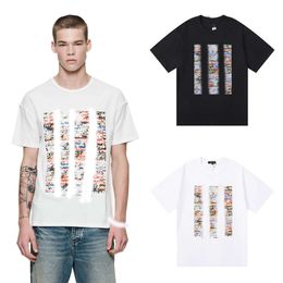 Designer Luxury purples Classic New oil painting decal sticker high weight double cotton fashion men's and women's short sleeve T-shirt