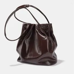 Shoulder Bags Drawstring Bag Shell For Women Bucket Bolsas Magnetic Button Crossbady Bolsos Mujer Oil Wax Leather Sac De Femme