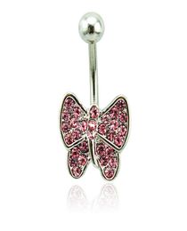 Brand New Navel Rings 316L Stainless Steel Barbells 2 Color Rhinestone Bow Belly Rings Body Piercing Jewelry8051439